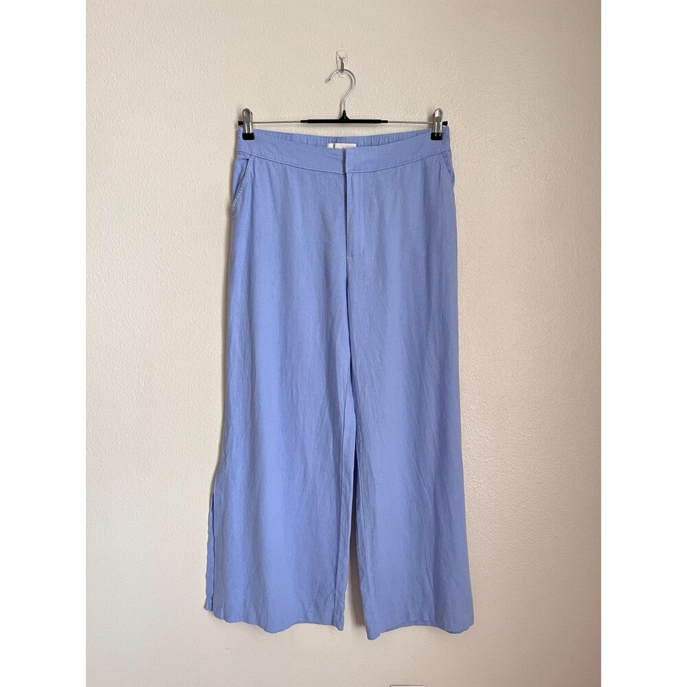Abercrombie & Fitch Linen Blend Wide Leg Trousers in Blue Size MEDIUM